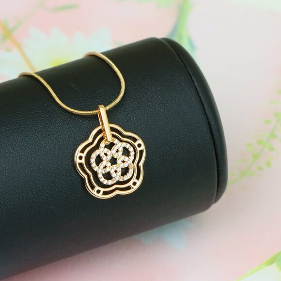"Rose Gold Floral Geometric Pendant with Sparkling Stone Accents, XPPT1202 - Picture 2 of 13